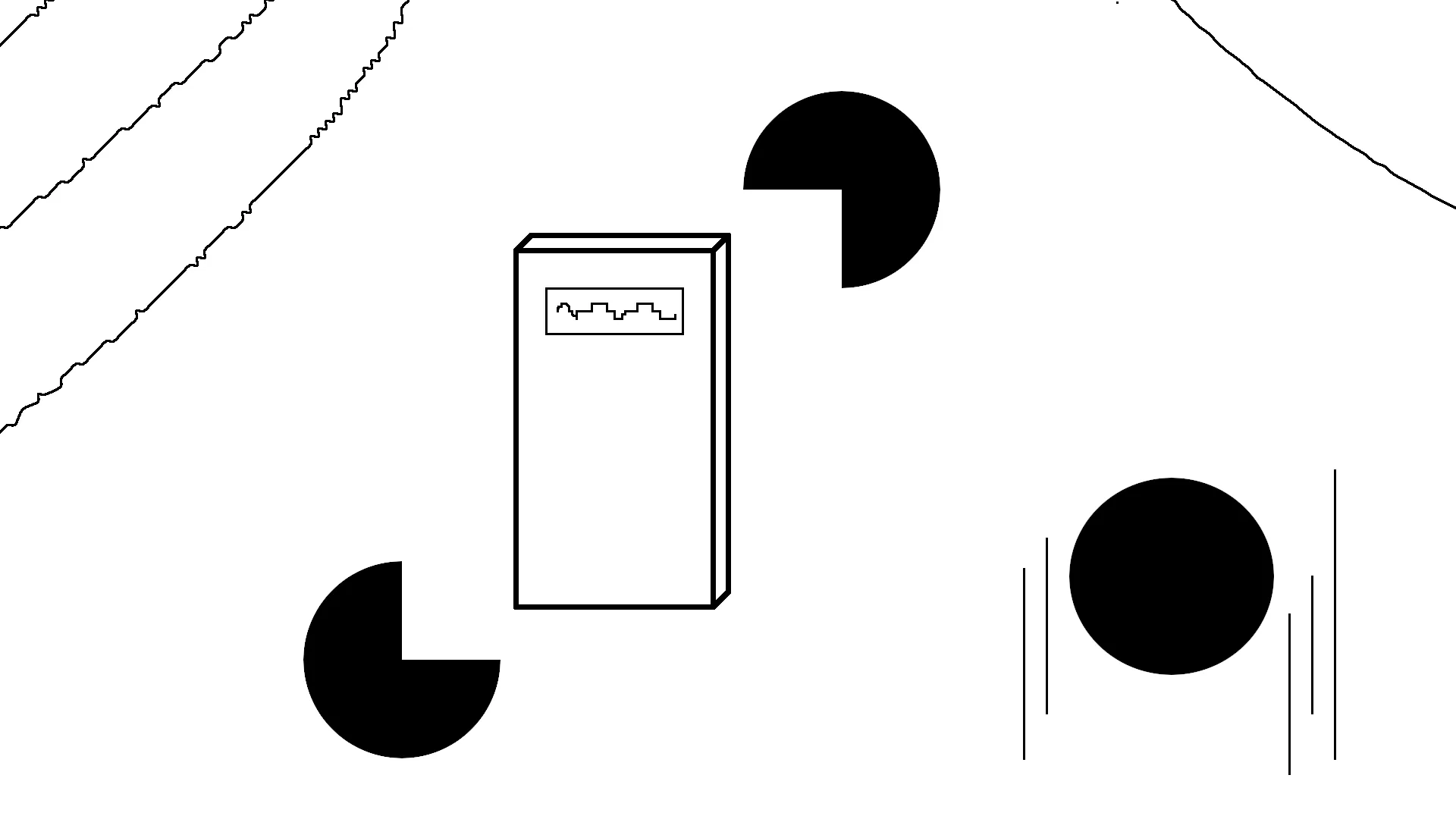 abstract depiction of a book with abstract geometric shapes, black and white