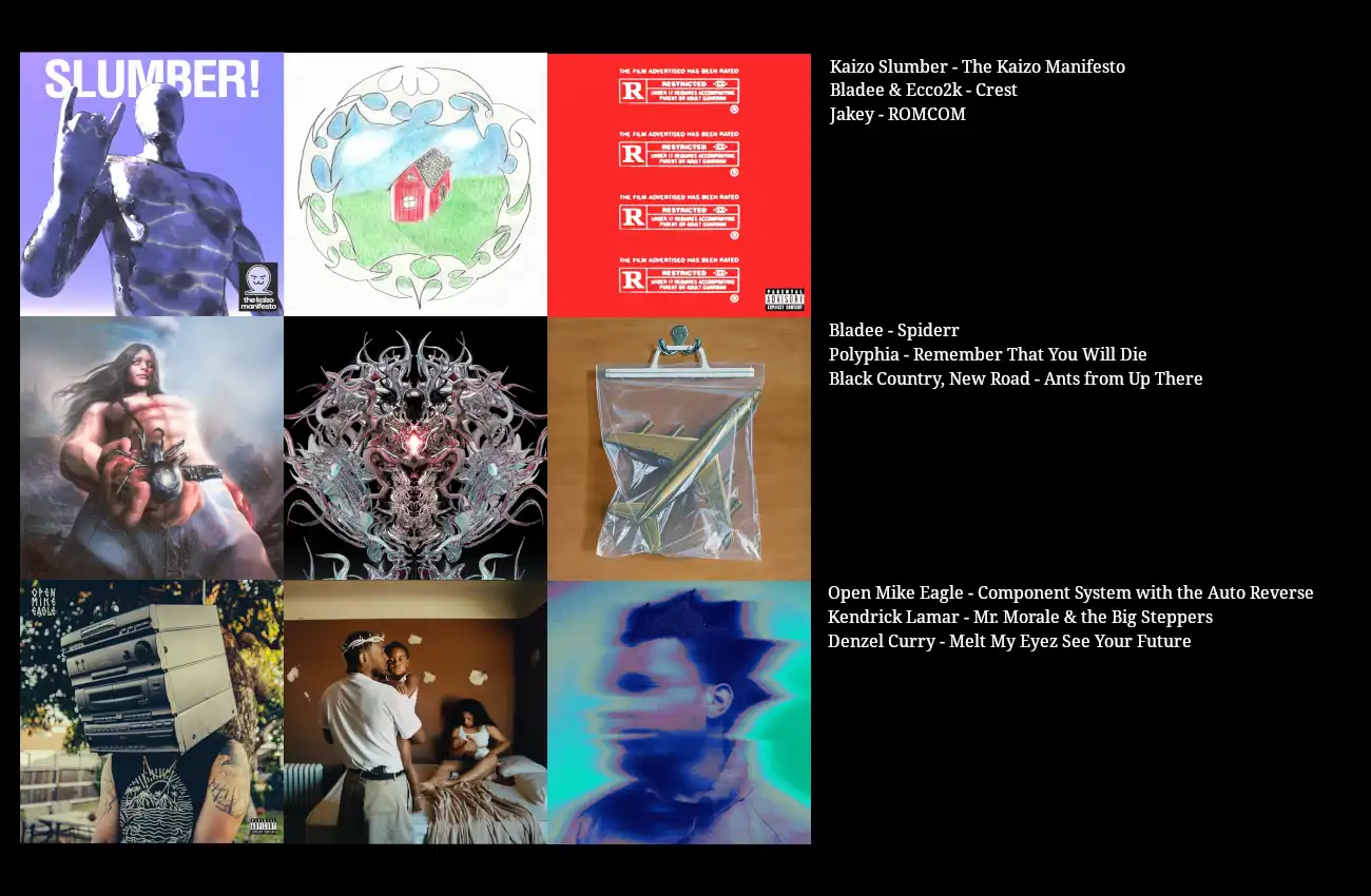 3x3 grid of album covers of the albums listed in the above table